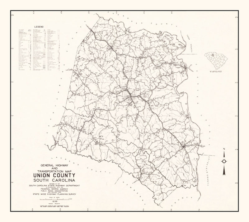 Size comparison using Vintage Map of Union County, South Carolina 1939