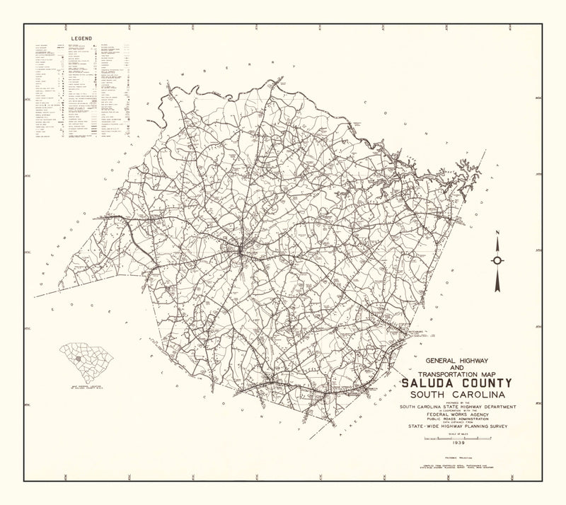 Size comparison using Vintage Map of Saluda County, South Carolina 1939