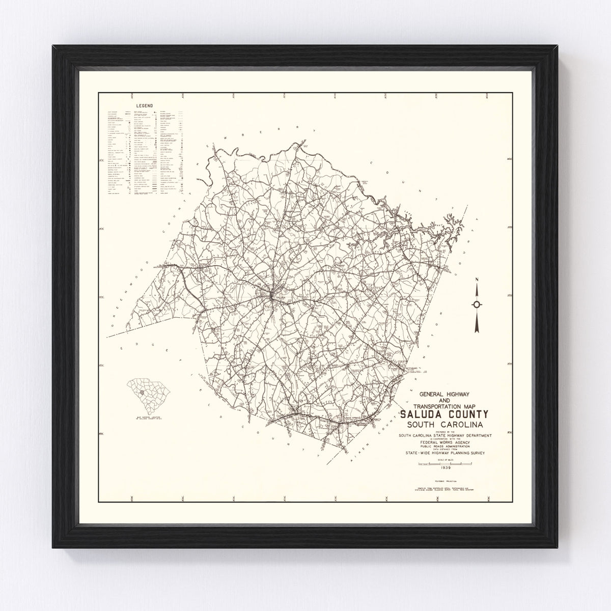 Saluda County Vintage Map 1939