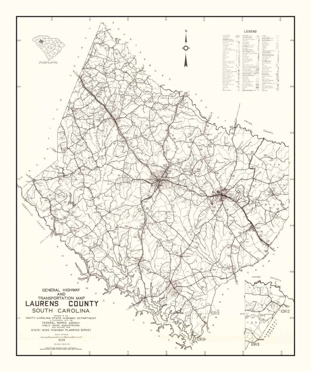 Preview of Vintage Map of Laurens County, South Carolina 1939