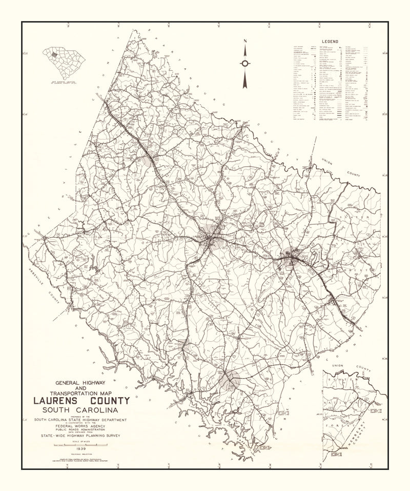 Size comparison using Vintage Map of Laurens County, South Carolina 1939