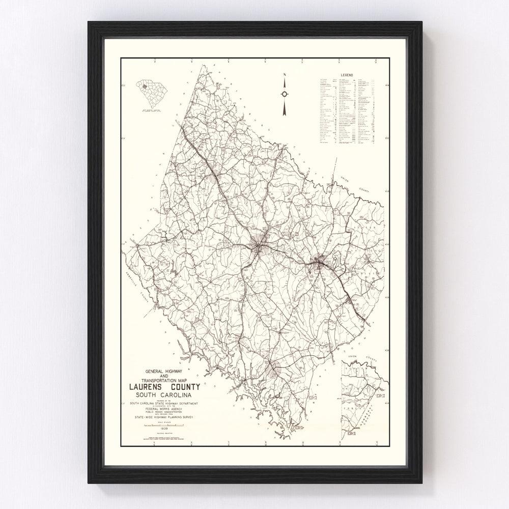 Laurens County Vintage Map 1939