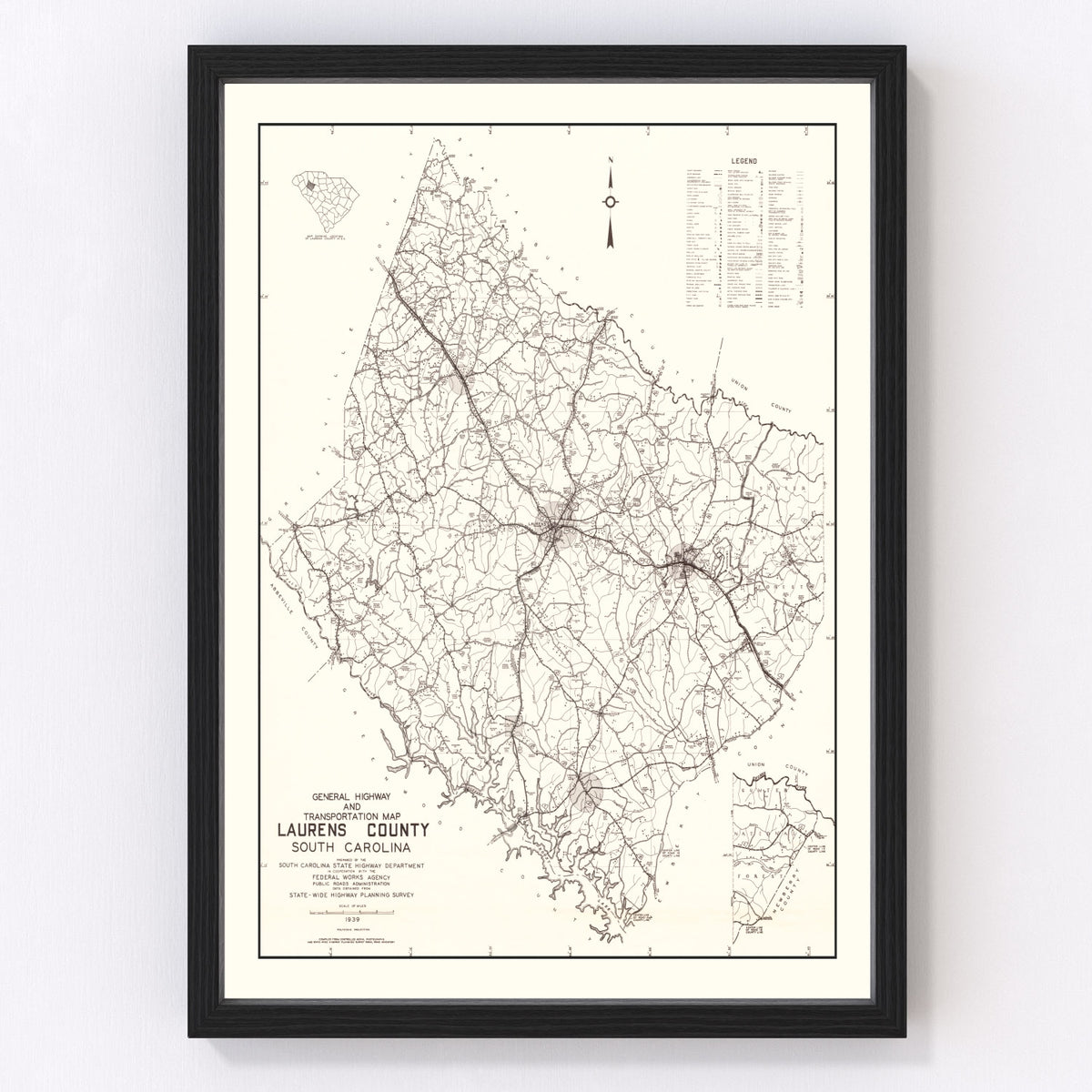 Laurens County Vintage Map 1939