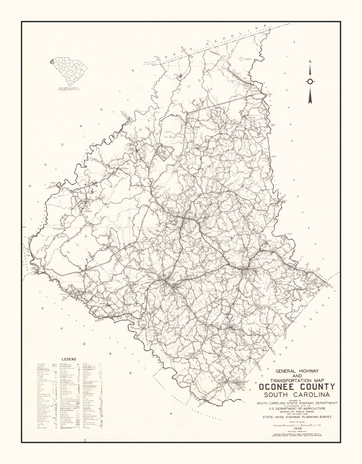 Preview of Vintage Map of Oconee County, South Carolina 1939