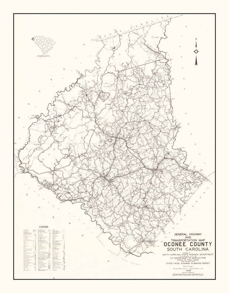 Size comparison using Vintage Map of Oconee County, South Carolina 1939