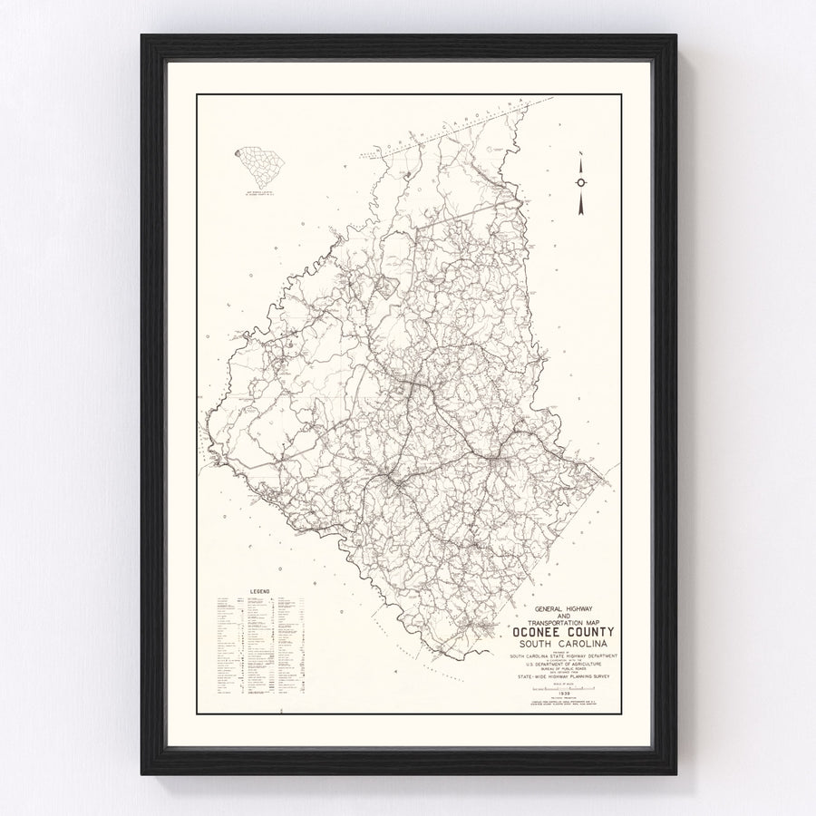 Vintage Map of Oconee County, South Carolina 1939