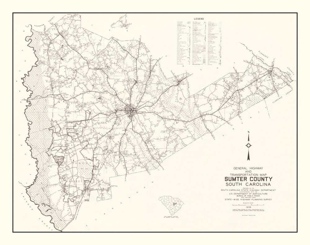 Vintage Map of Sumter County, South Carolina 1939 print style example