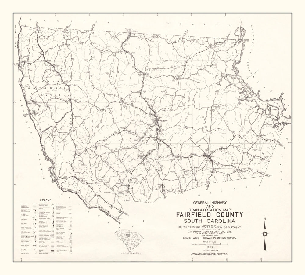 Vintage Map of Fairfield County, South Carolina 1939 print style example