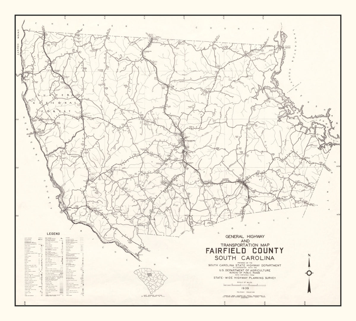 Preview of Vintage Map of Fairfield County, South Carolina 1939