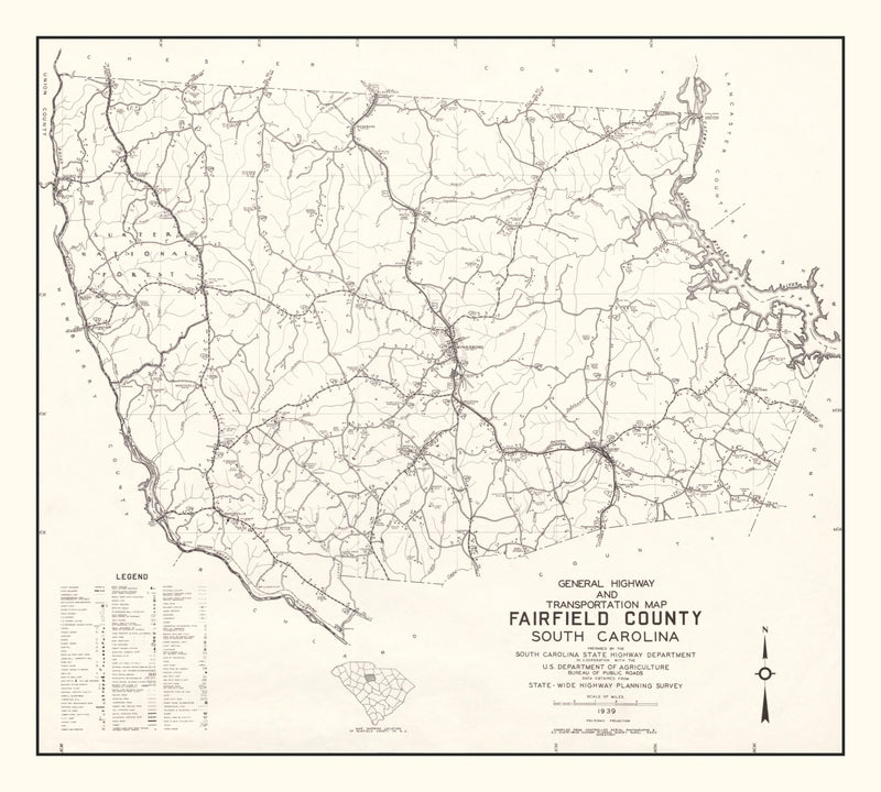 Size comparison using Vintage Map of Fairfield County, South Carolina 1939