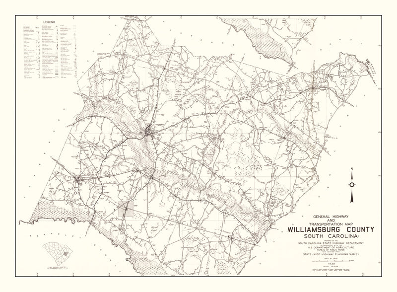 Size comparison using Vintage Map of Williamsburg County, South Carolina 1939