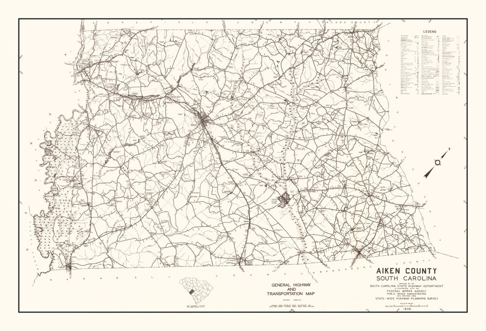 Vintage Map of Aiken County, South Carolina 1939 print style example
