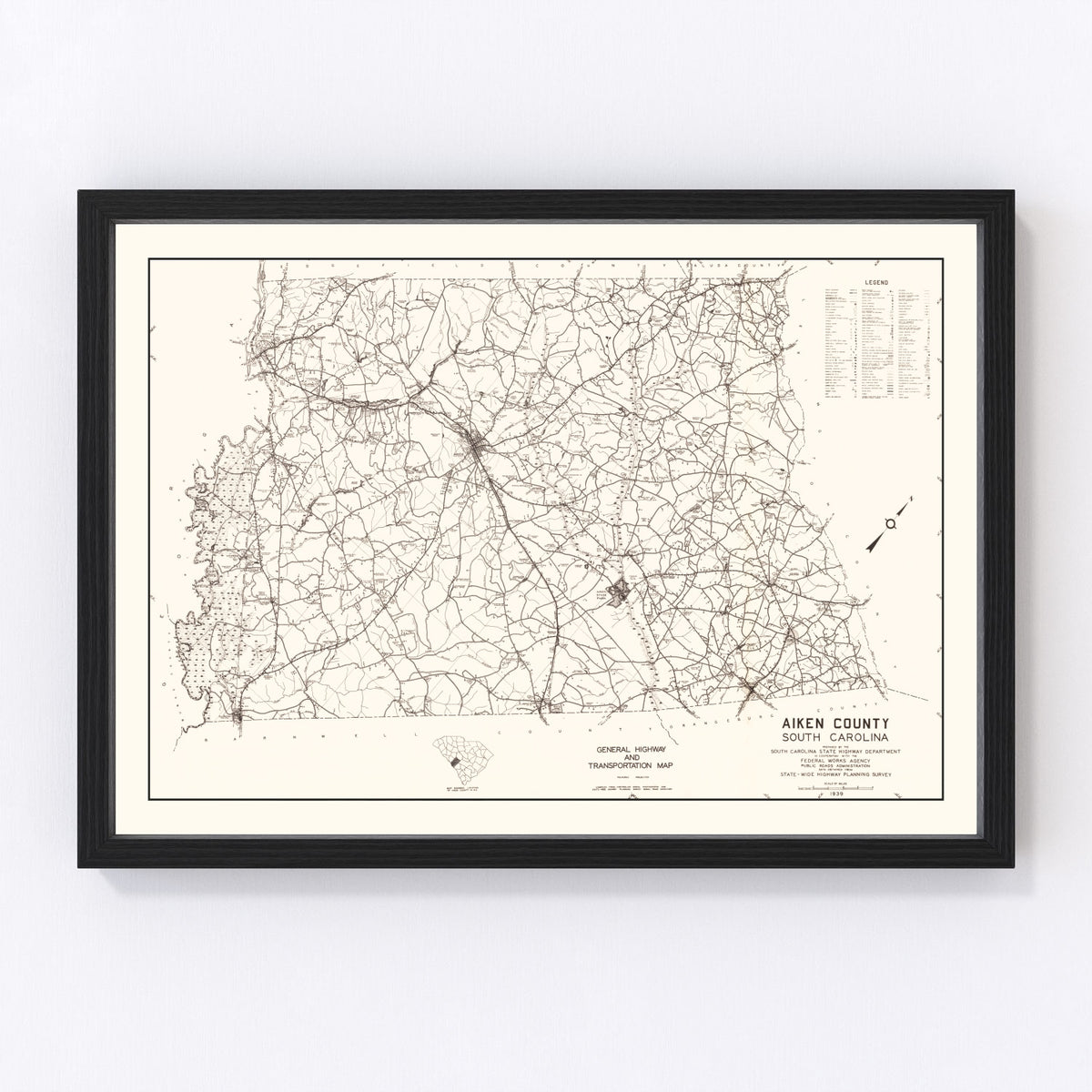 Aiken County Vintage Map 1939