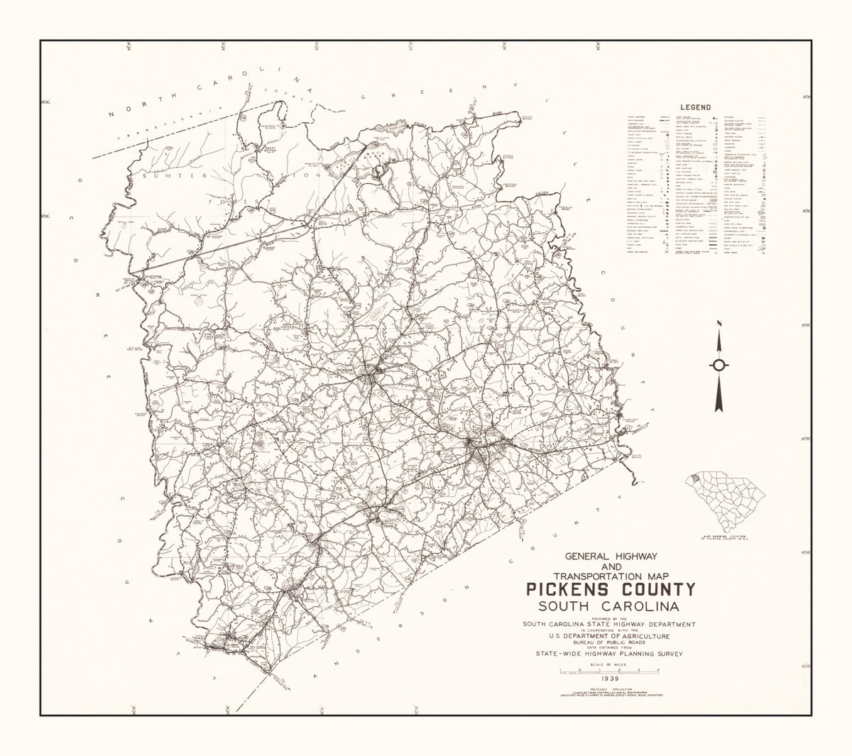 Preview of Vintage Map of Pickens County, South Carolina 1939