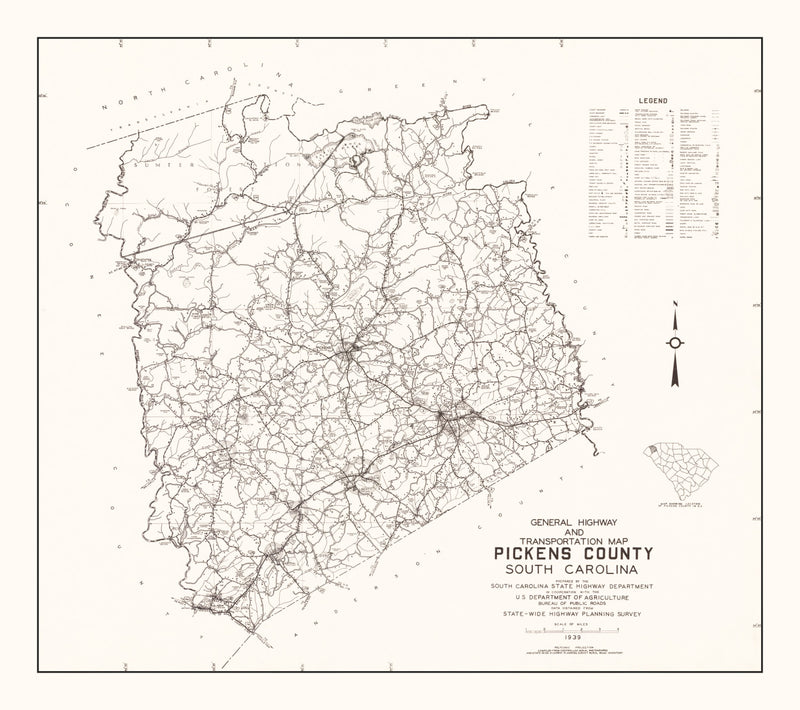 Size comparison using Vintage Map of Pickens County, South Carolina 1939