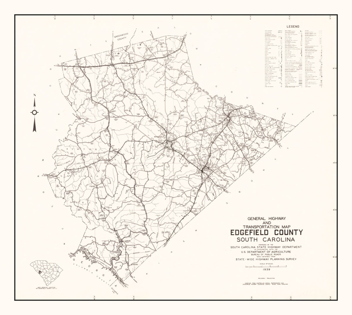 Preview of Vintage Map of Edgefield County, South Carolina 1939