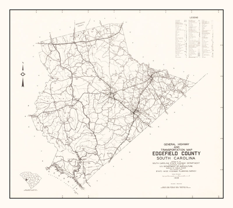 Size comparison using Vintage Map of Edgefield County, South Carolina 1939