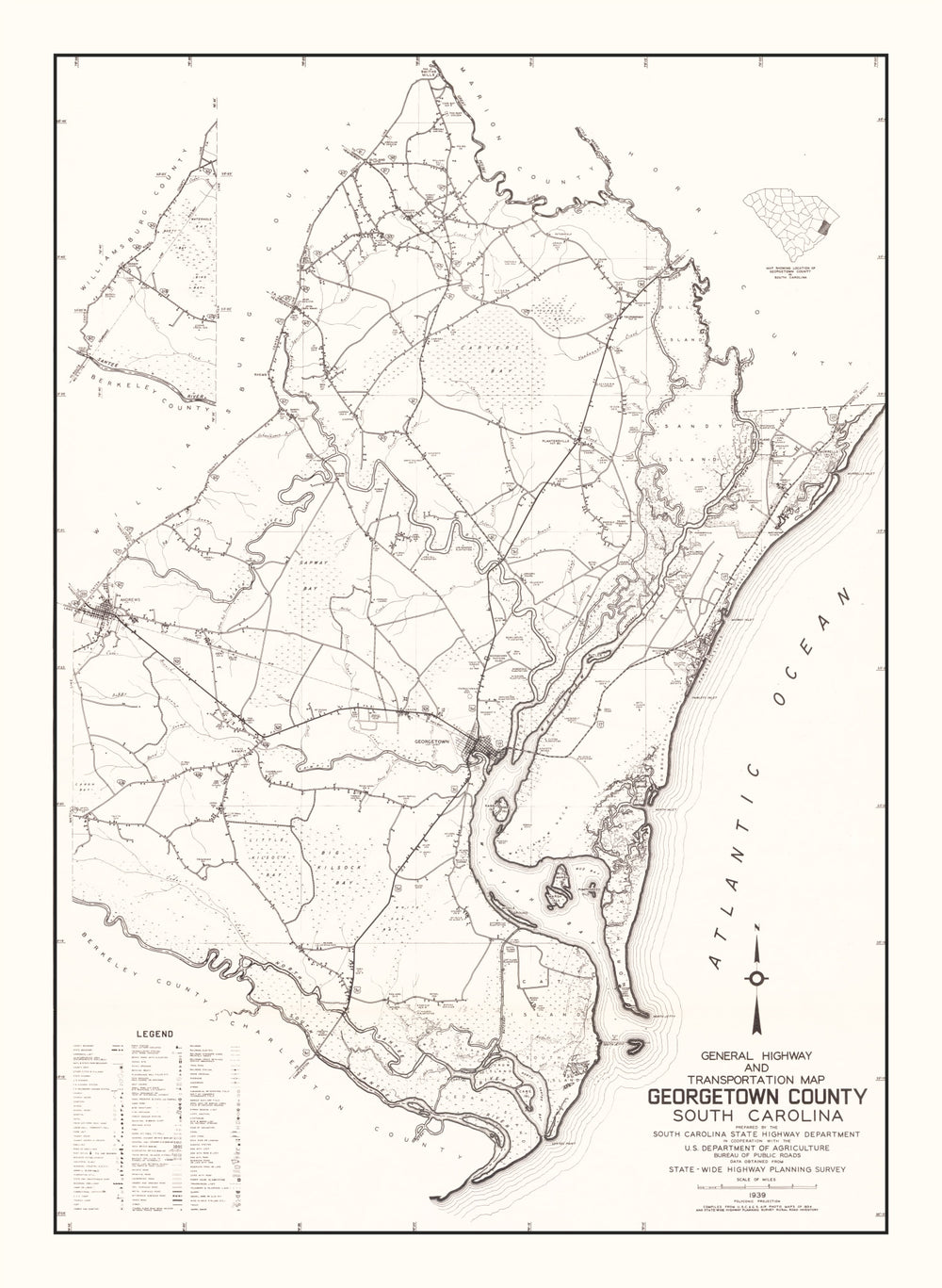 Vintage Map of Georgetown County, South Carolina 1939 print style example