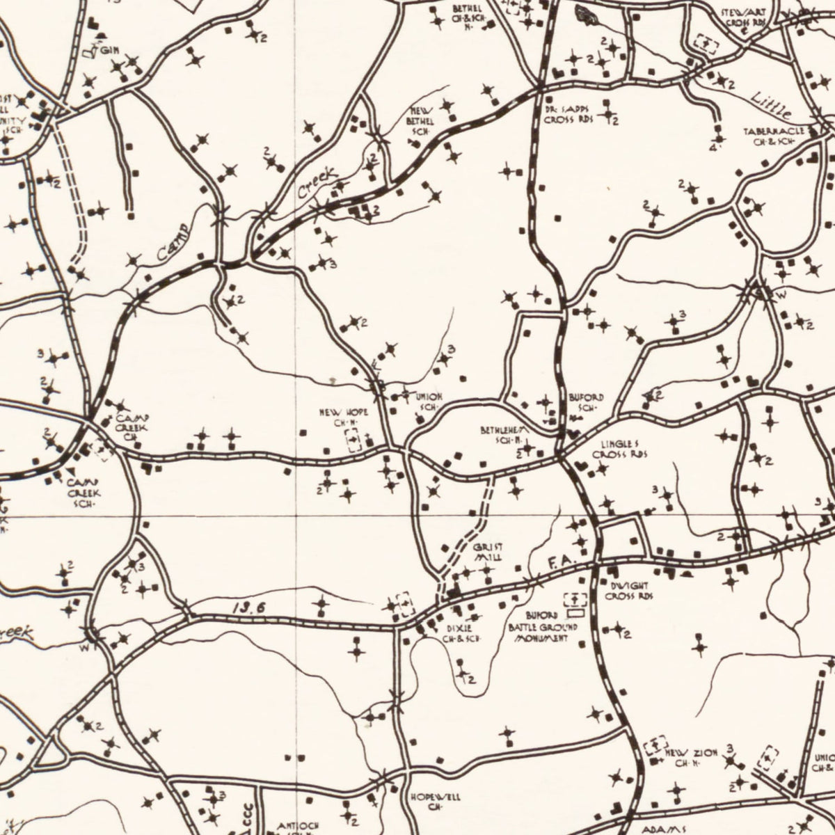 Restored historic details from the 1939 county map of Lancaster County, South Carolina