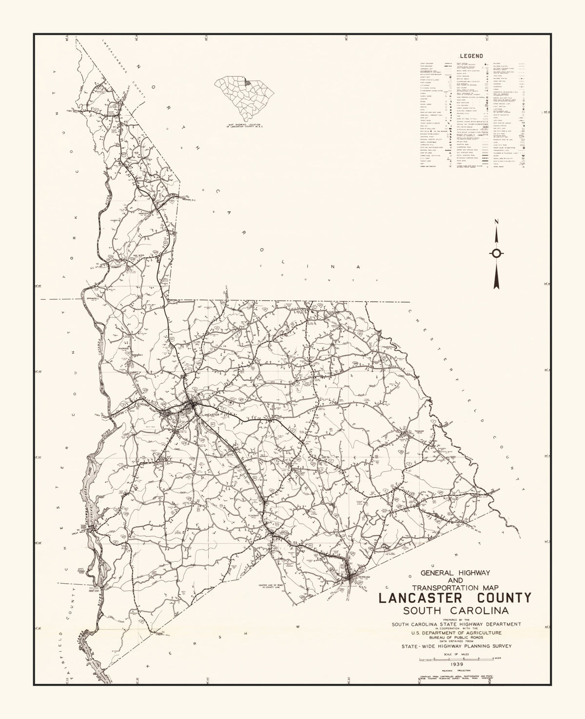 Preview of Vintage Map of Lancaster County, South Carolina 1939