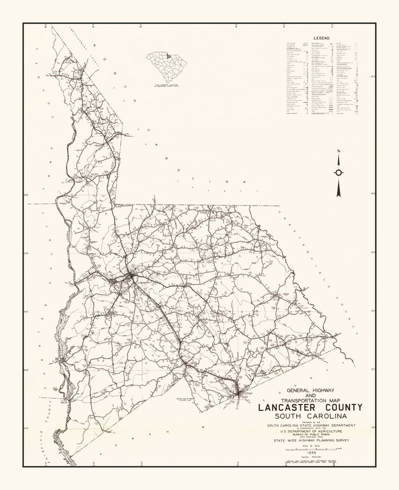 Size comparison using Vintage Map of Lancaster County, South Carolina 1939