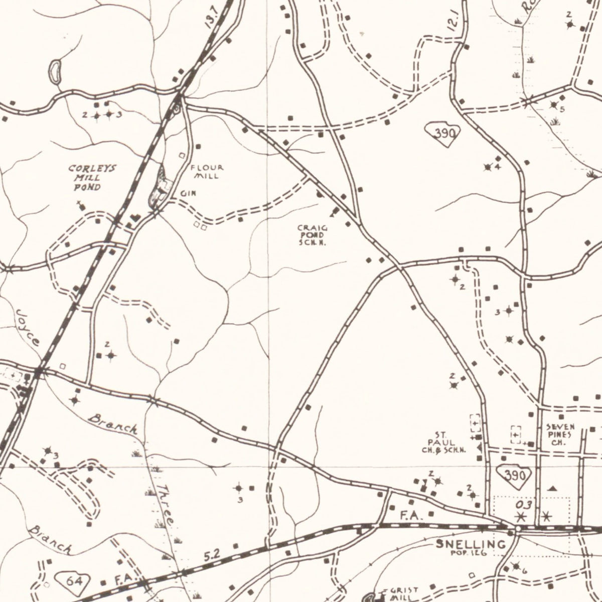 Restored historic details from the 1939 county map of Barnwell County, South Carolina