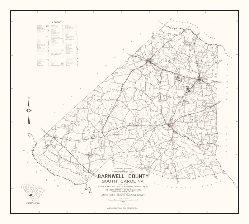 Size comparison using Vintage Map of Barnwell County, South Carolina 1939