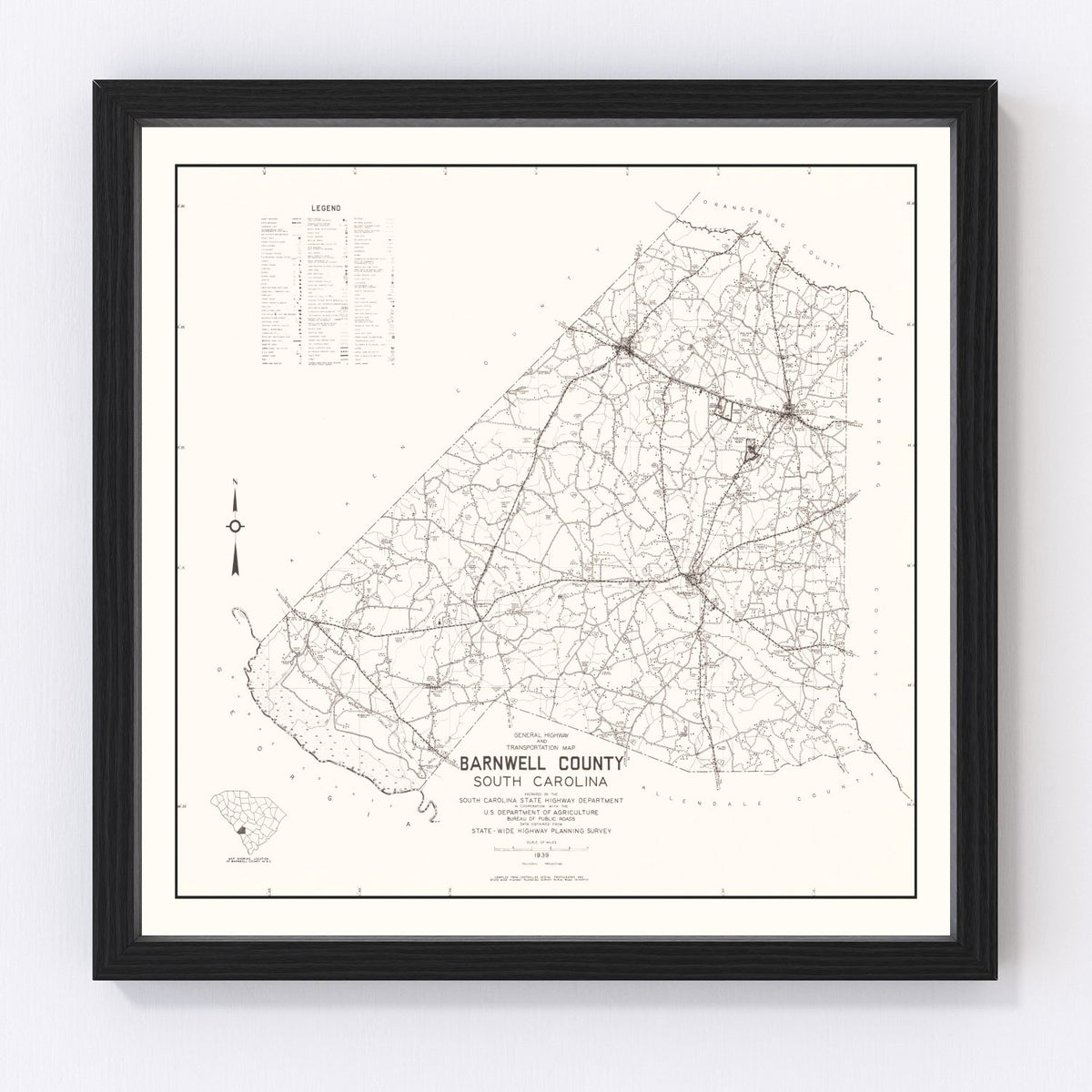 Barnwell County Vintage Map 1939