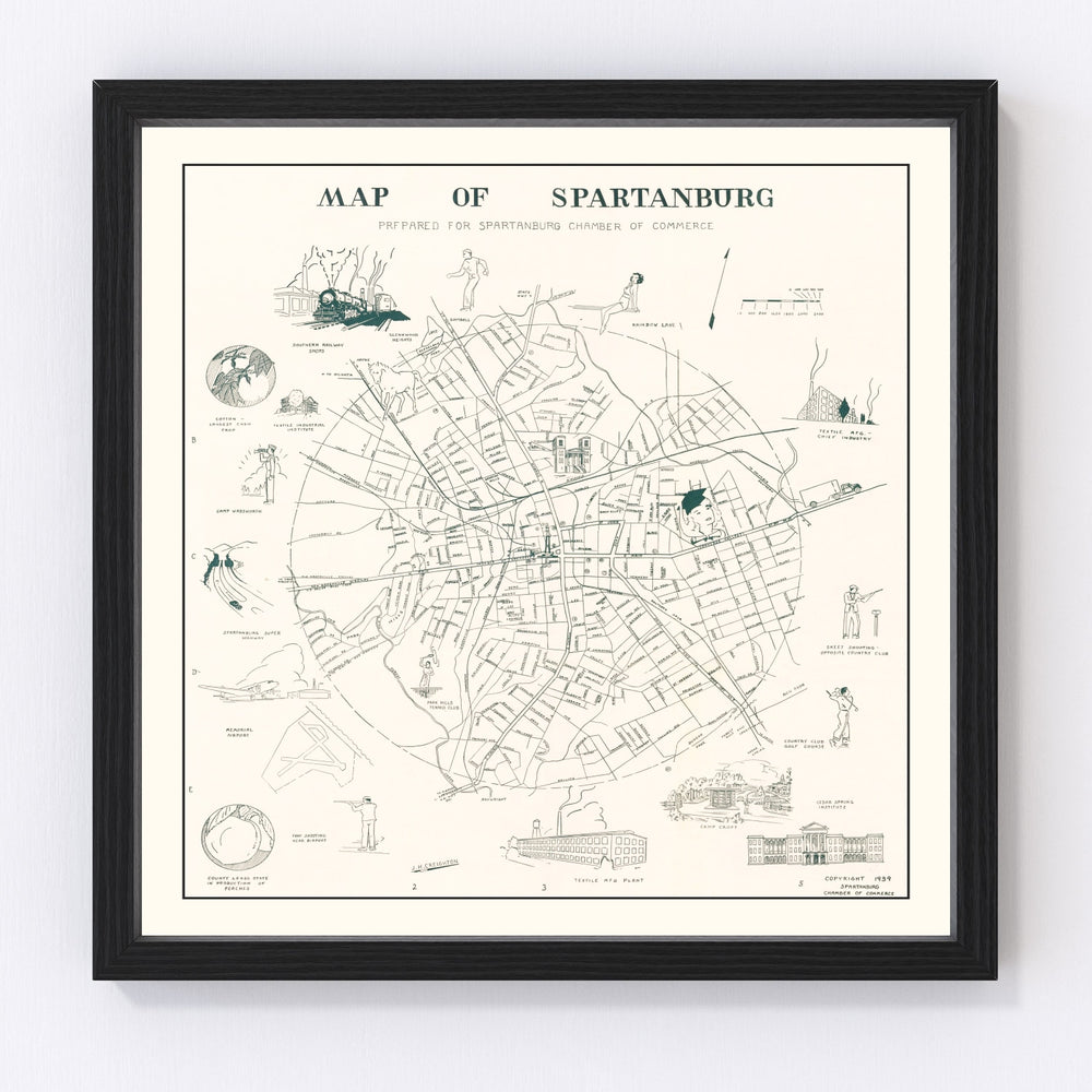 Spartanburg Vintage Map 1939