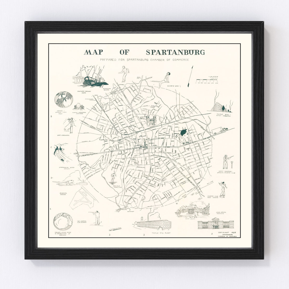 Spartanburg Vintage Map 1939