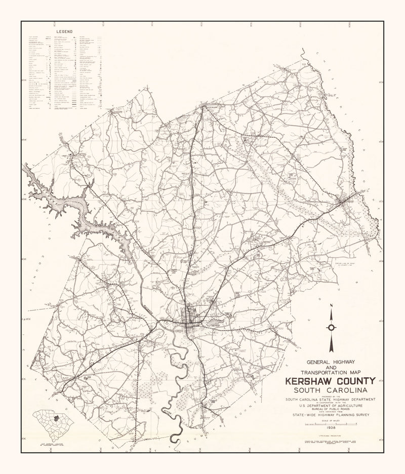 Size comparison using Vintage Map of Kershaw County, South Carolina 1938