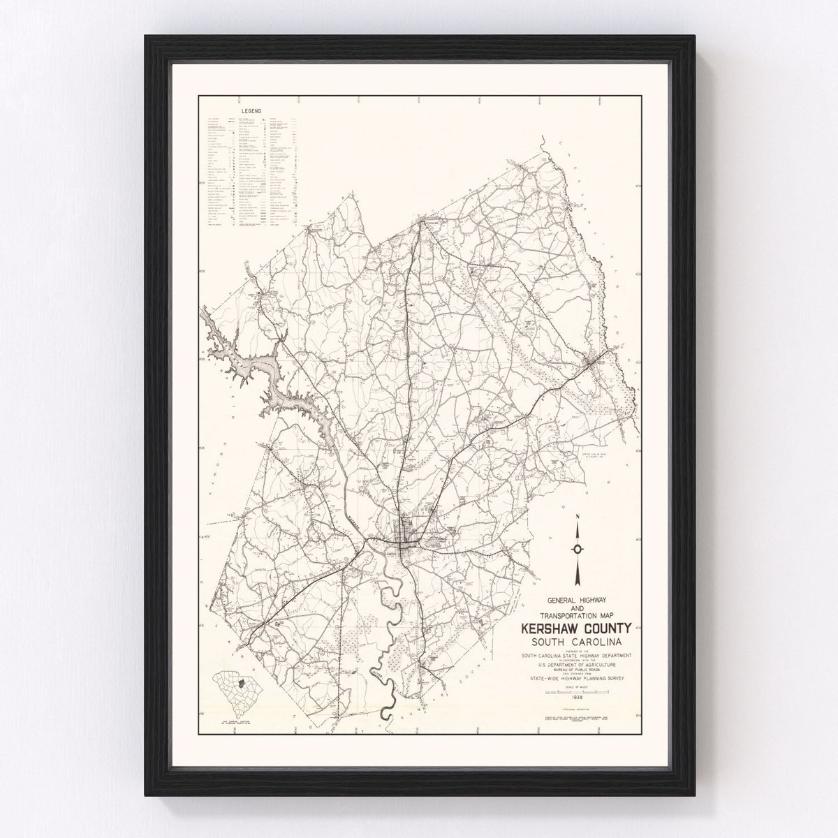 Kershaw County Vintage Map 1938
