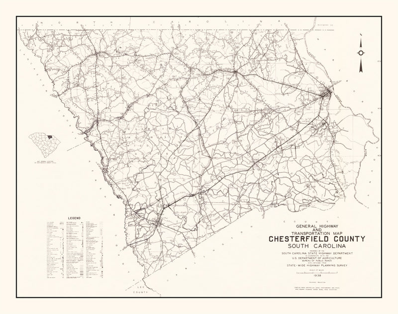 Size comparison using Vintage Map of Chesterfield County, South Carolina 1938