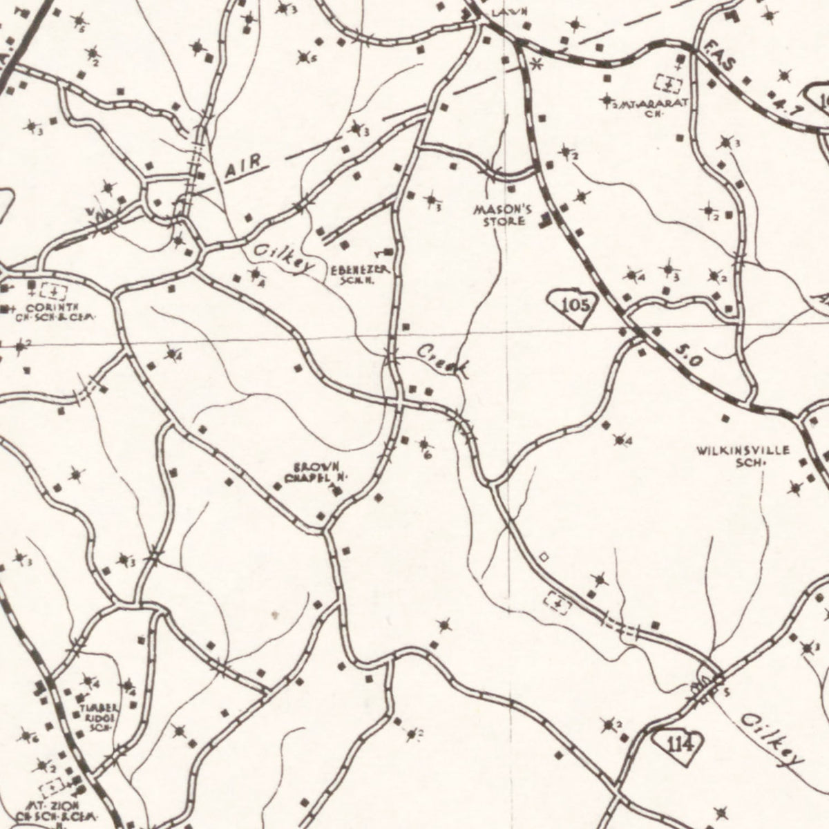Restored historic details from the 1938 county map of Cherokee County, South Carolina