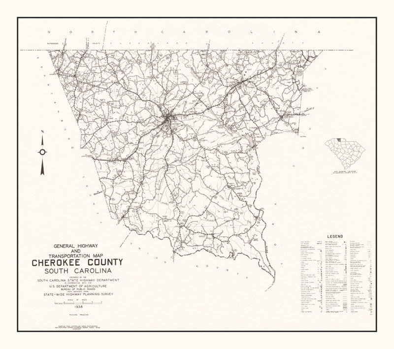 Size comparison using Vintage Map of Cherokee County, South Carolina 1938