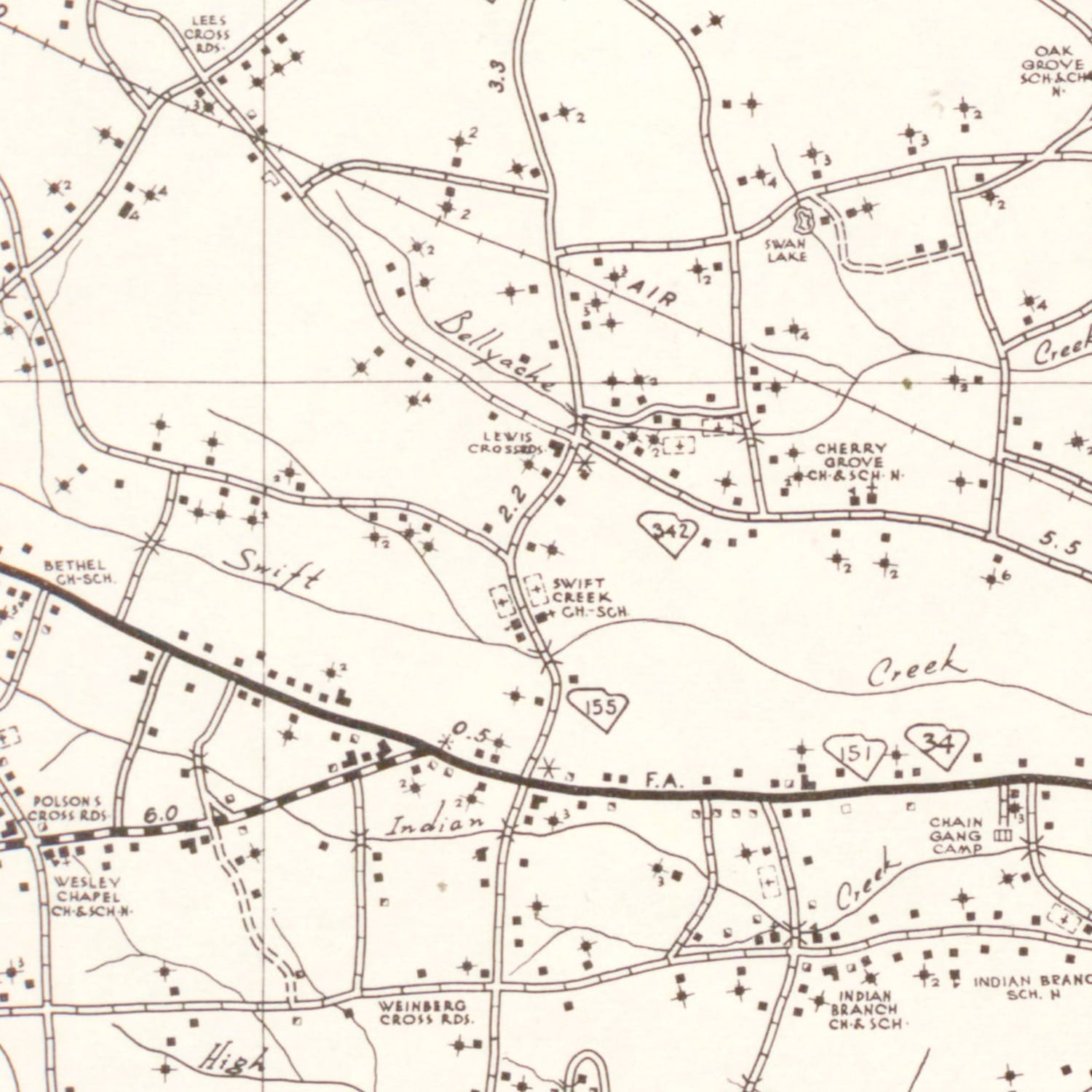 Restored historic details from the 1938 county map of Darlington County, South Carolina