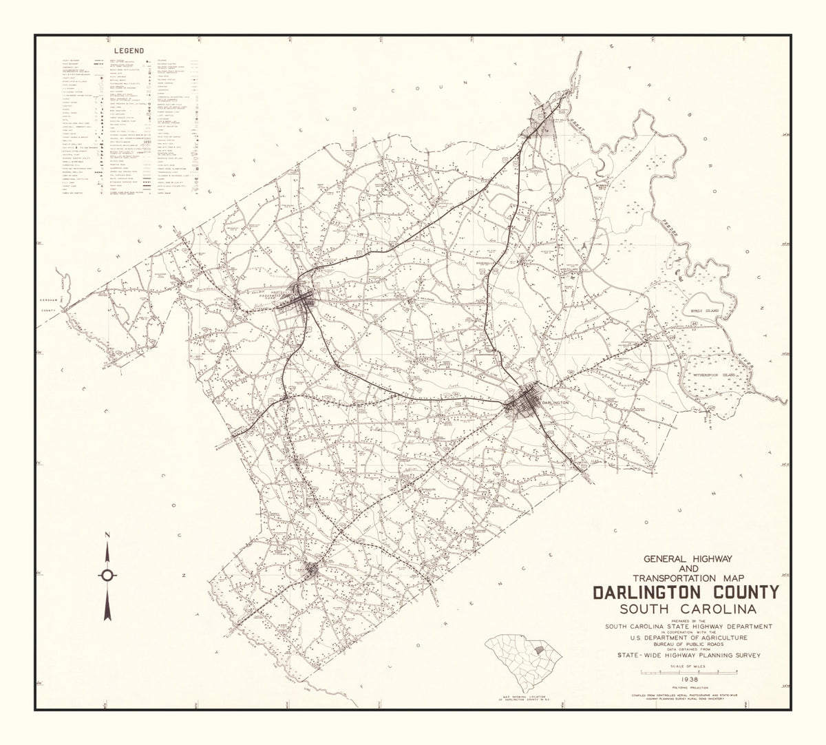 Preview of Vintage Map of Darlington County, South Carolina 1938