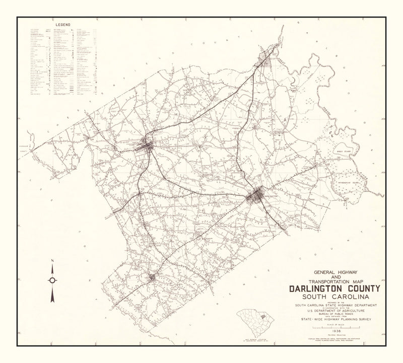 Size comparison using Vintage Map of Darlington County, South Carolina 1938