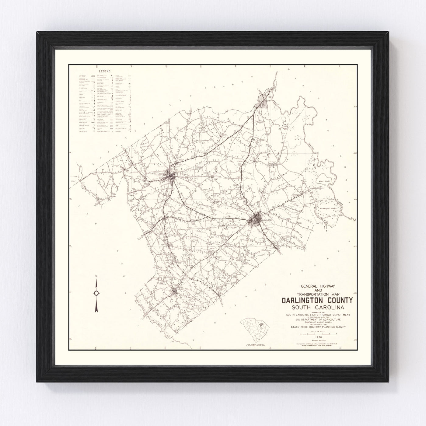 Darlington County Vintage Map 1938