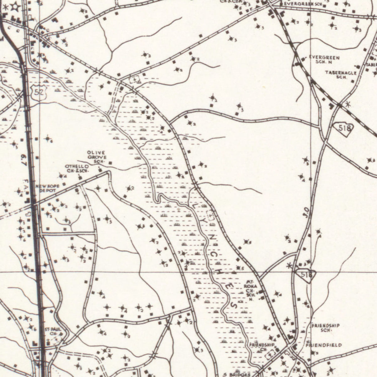 Restored historic details from the 1938 county map of Florence County, South Carolina