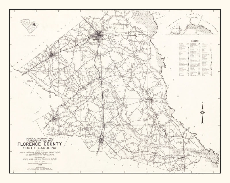 Size comparison using Vintage Map of Florence County, South Carolina 1938