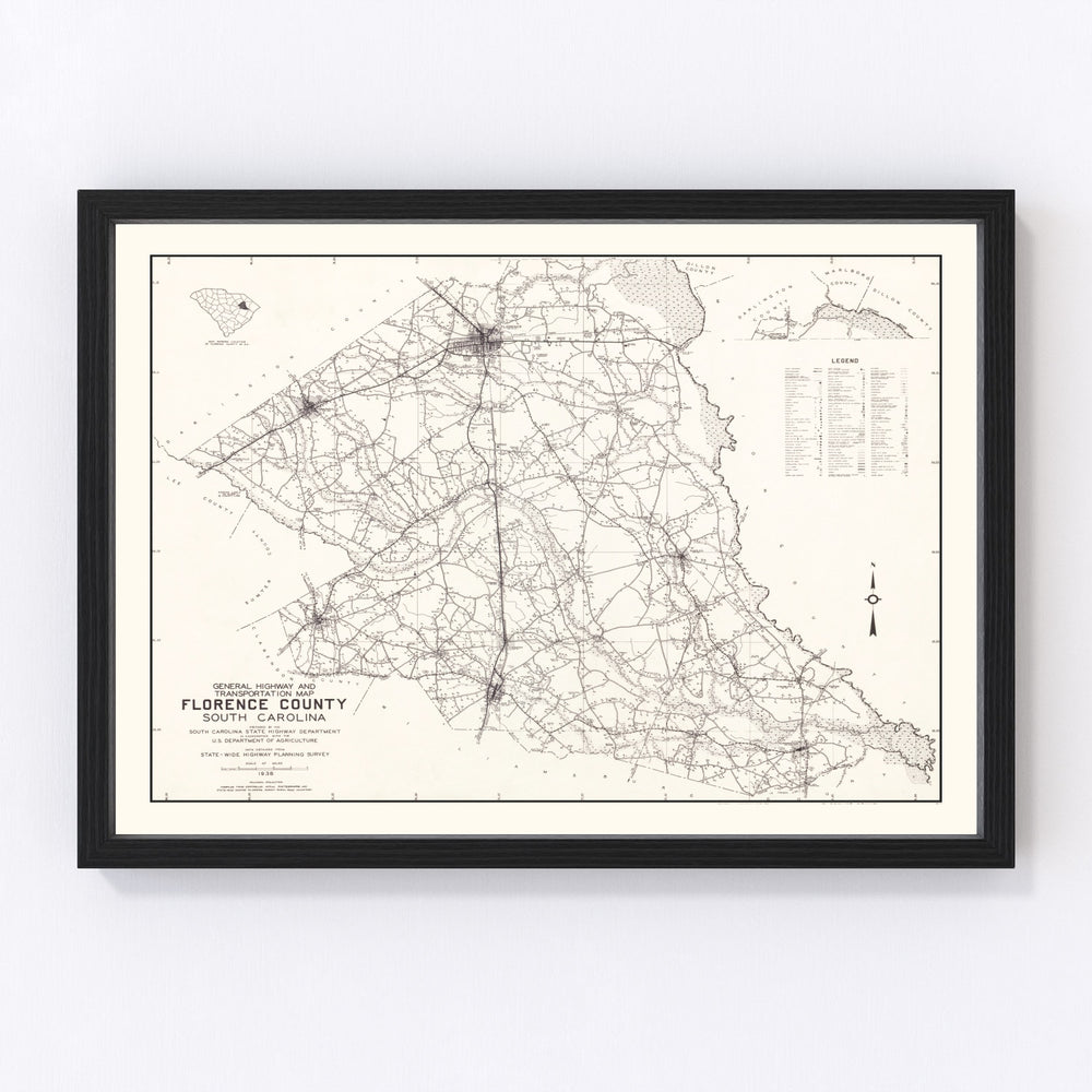 Florence County Vintage Map 1938