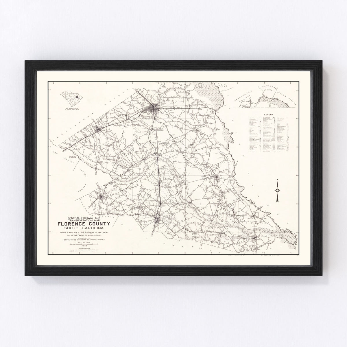 Florence County Vintage Map 1938