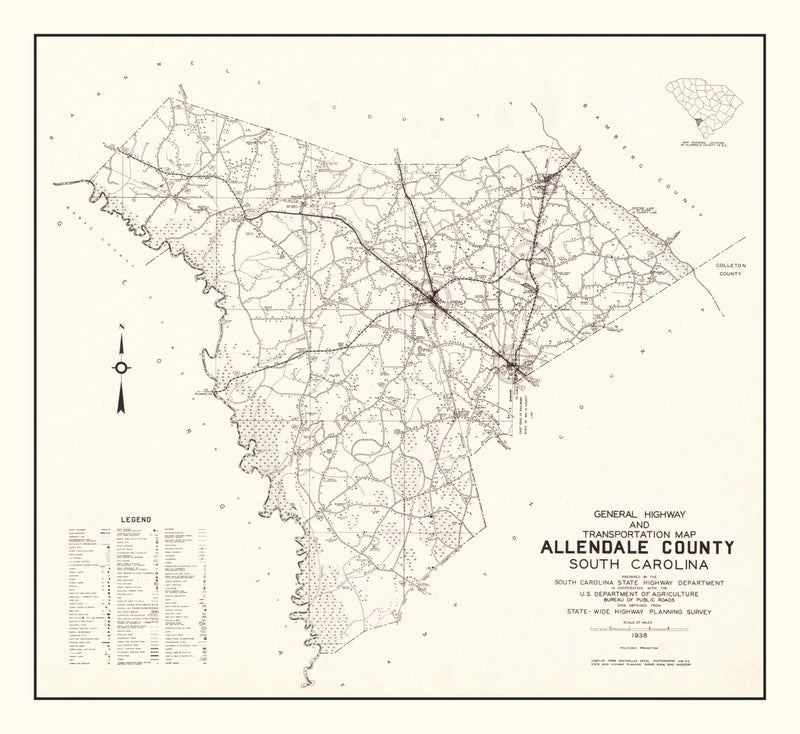 Size comparison using Vintage Map of Allendale County, South Carolina 1938
