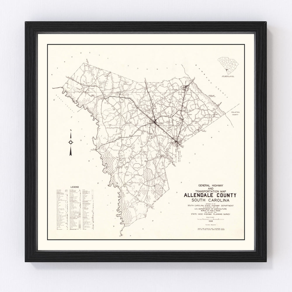 Allendale County Vintage Map 1938