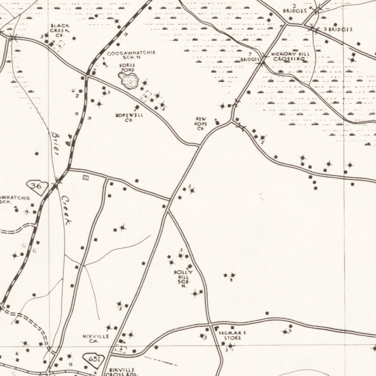 Restored historic details from the 1938 county map of Hampton County, South Carolina