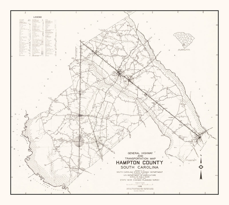 Size comparison using Vintage Map of Hampton County, South Carolina 1938