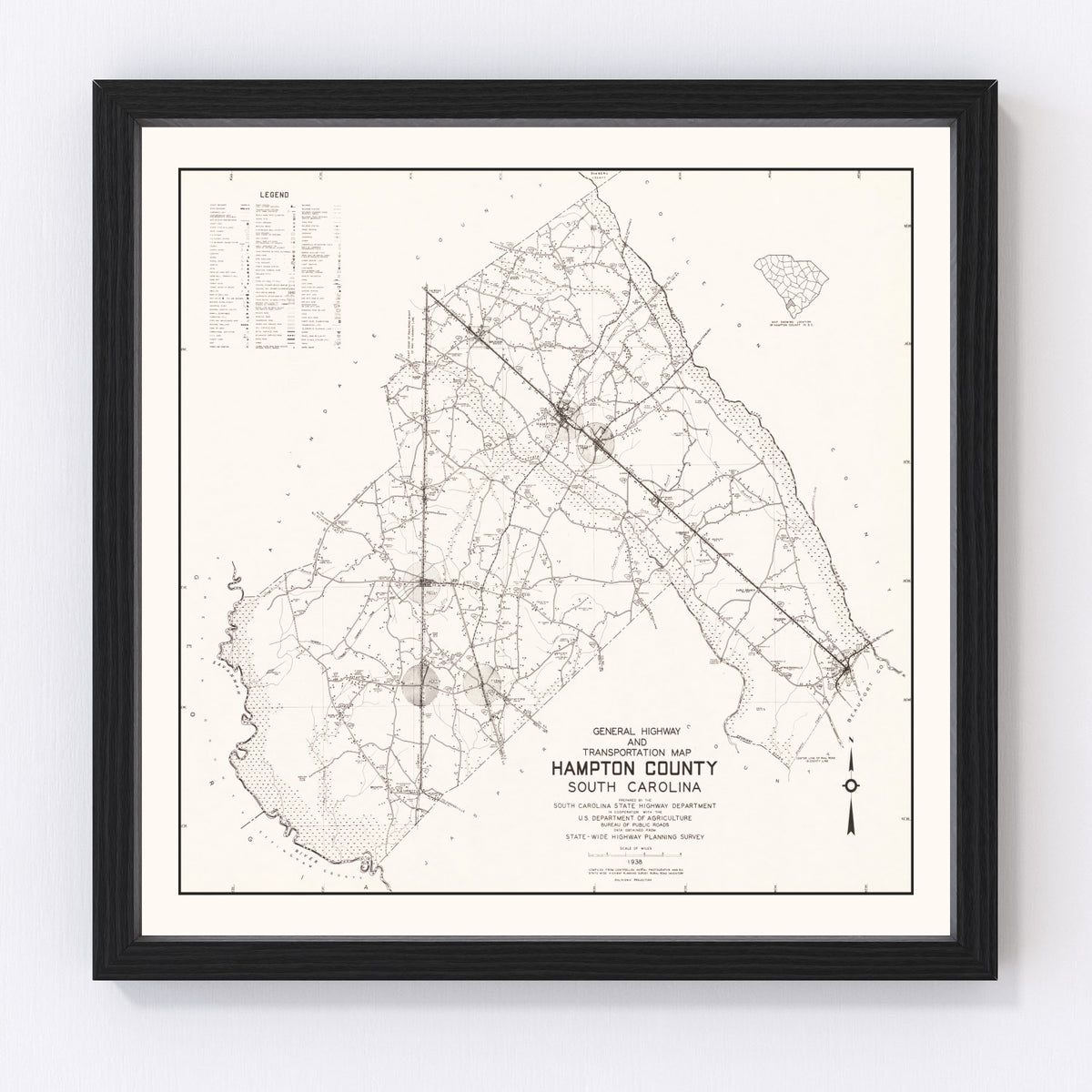 Hampton County Vintage Map 1938