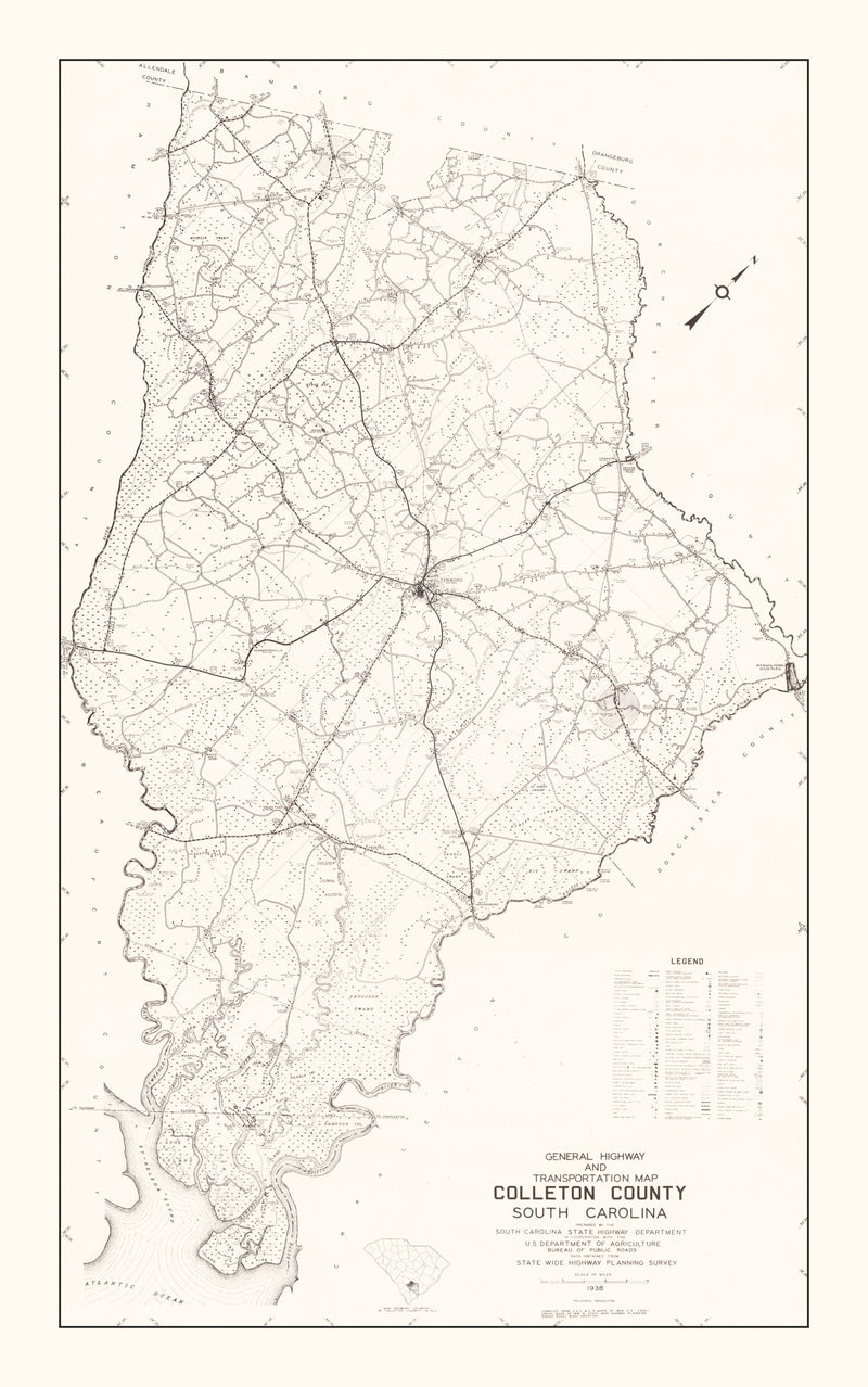 Size comparison using Vintage Map of Colleton County, South Carolina 1938