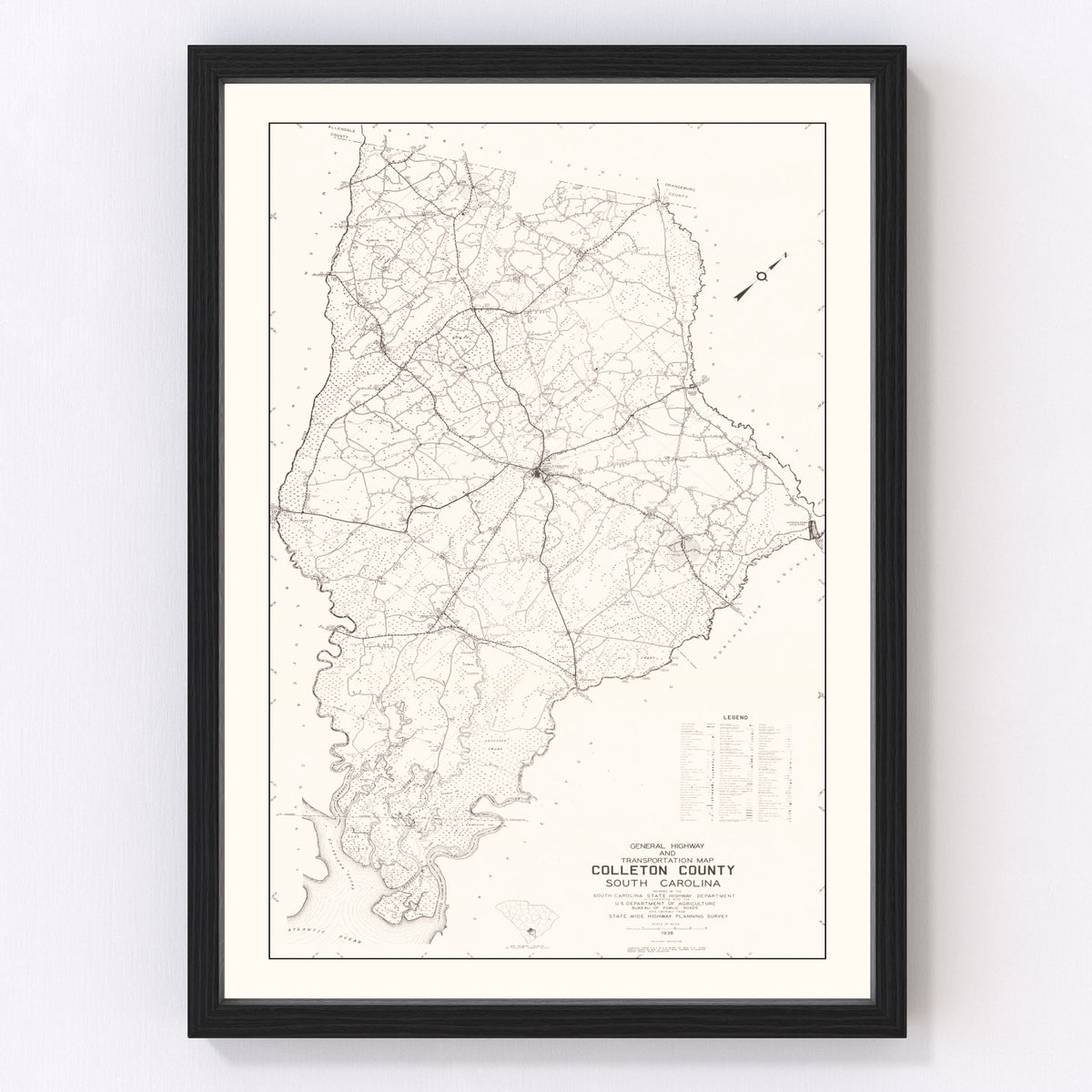 Colleton County Vintage Map 1938